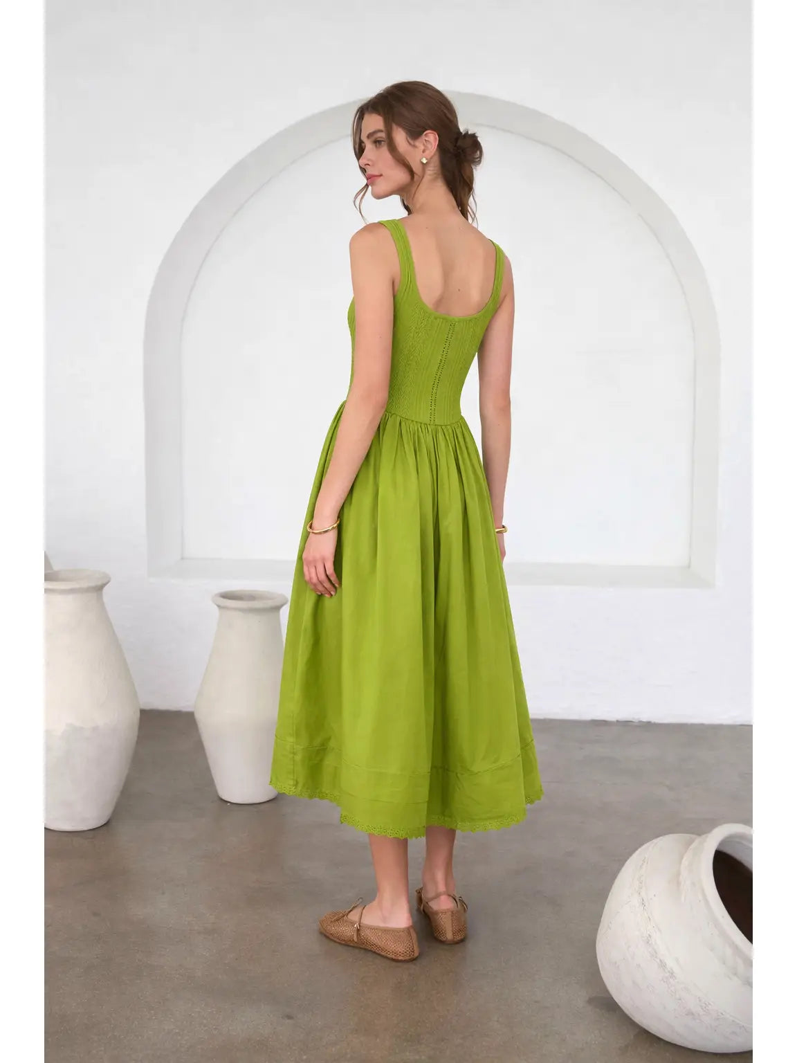 Moon River | Olive Pointelle Knit Sleeveless Midi Dress