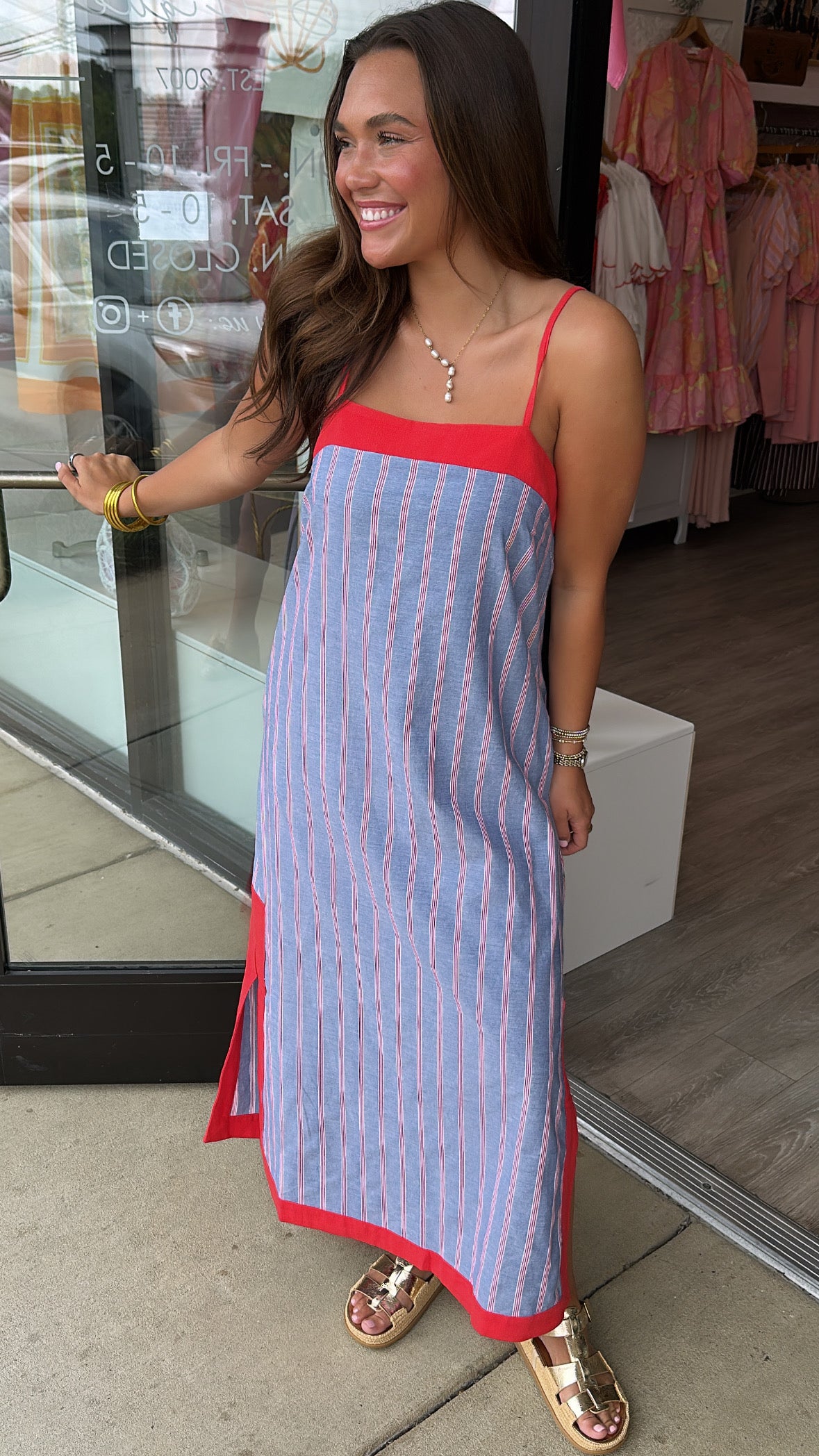 Chambray and Red Stripe Dress