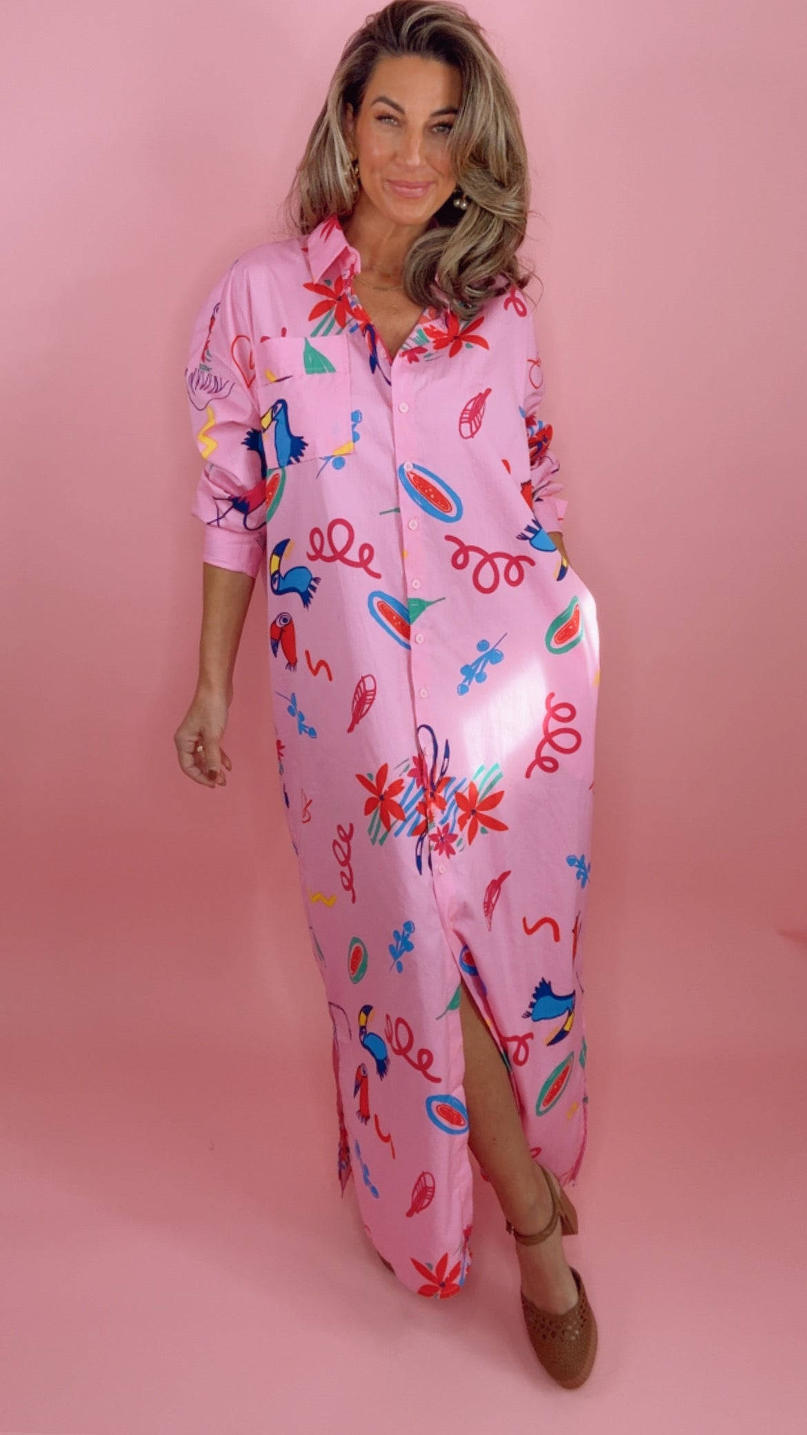 Karlie Magenta Artist Shirt Maxi Dress (MEDIUM)