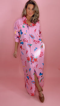 Karlie Magenta Artist Shirt Maxi Dress (MEDIUM)