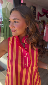Orange Sleeveless Ruffle Stripe Mini Dress