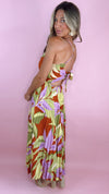 ASTR Blythe Green Rust Floral Pleated Midi Dress