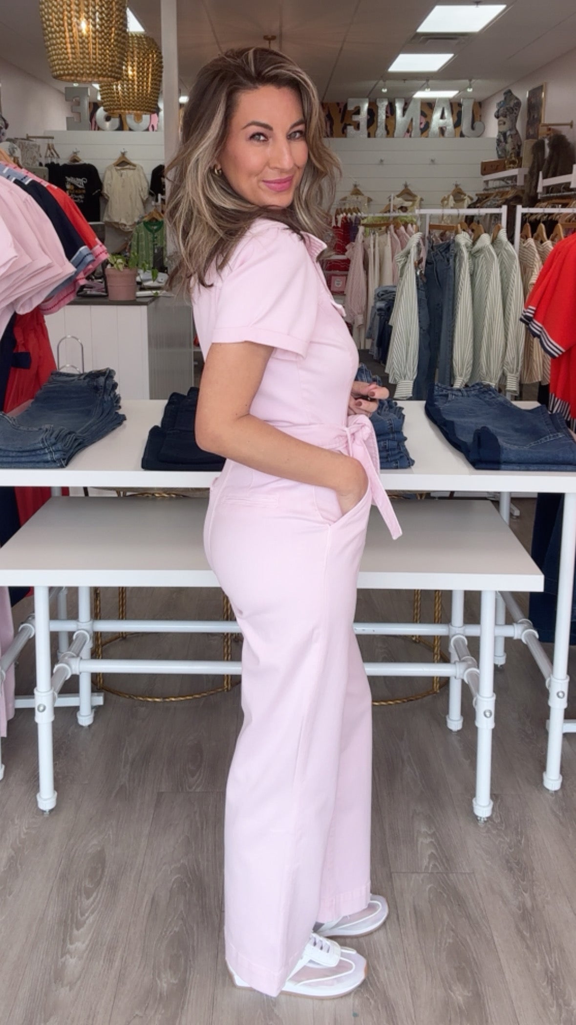 Dear John Pale Pink Denim Riveter Jumpsuit