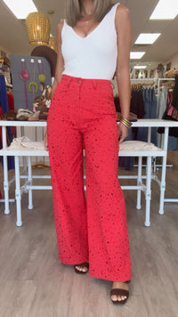Queen of Sparkles Red Wide Leg Rhinestone Jean (Bottoms Only)