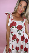 Pink Chicken Stripe Hydrangeas Midi Dress