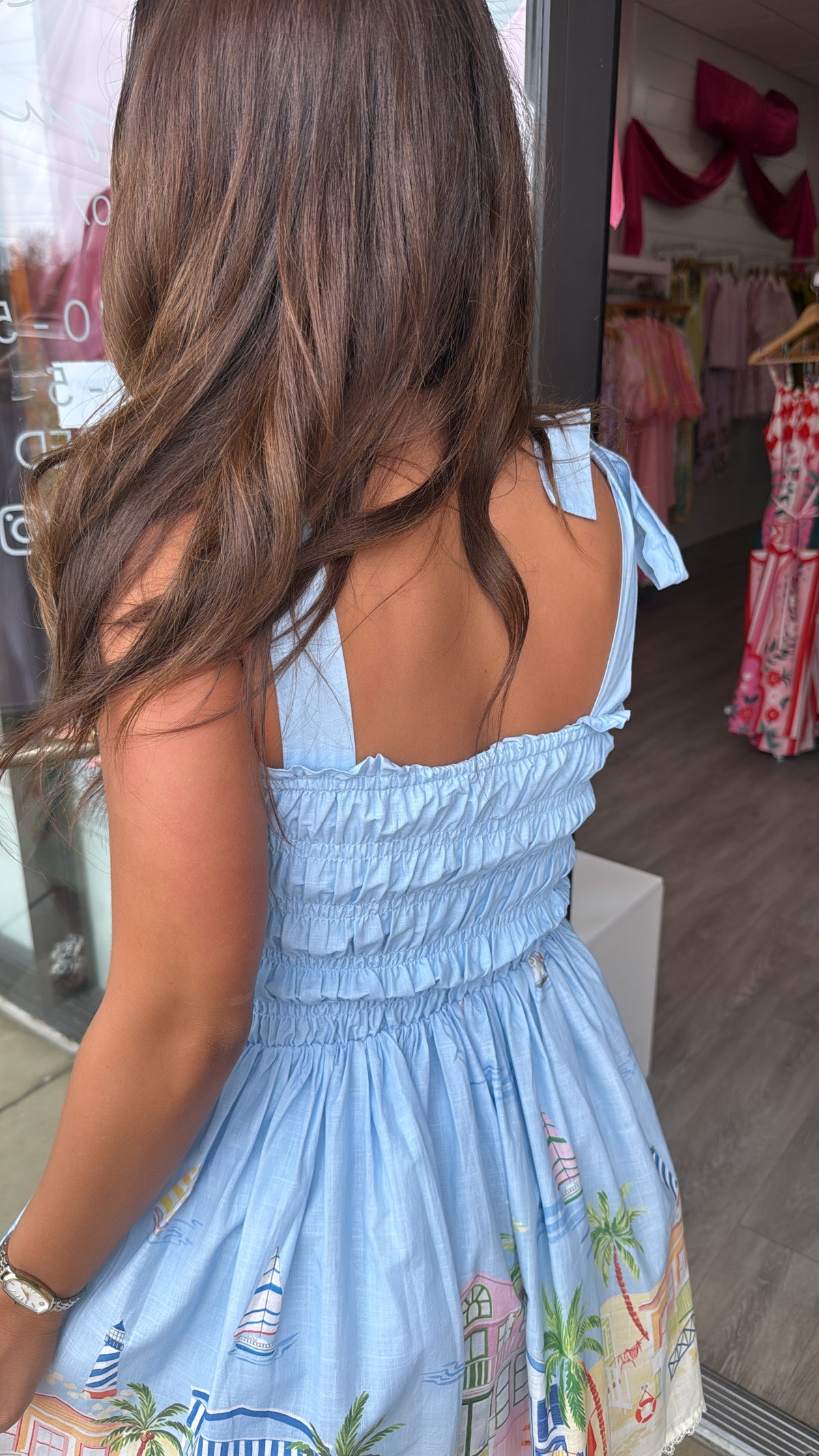 En Saison | Blue Tie Shoulder Smocked Mini Dress