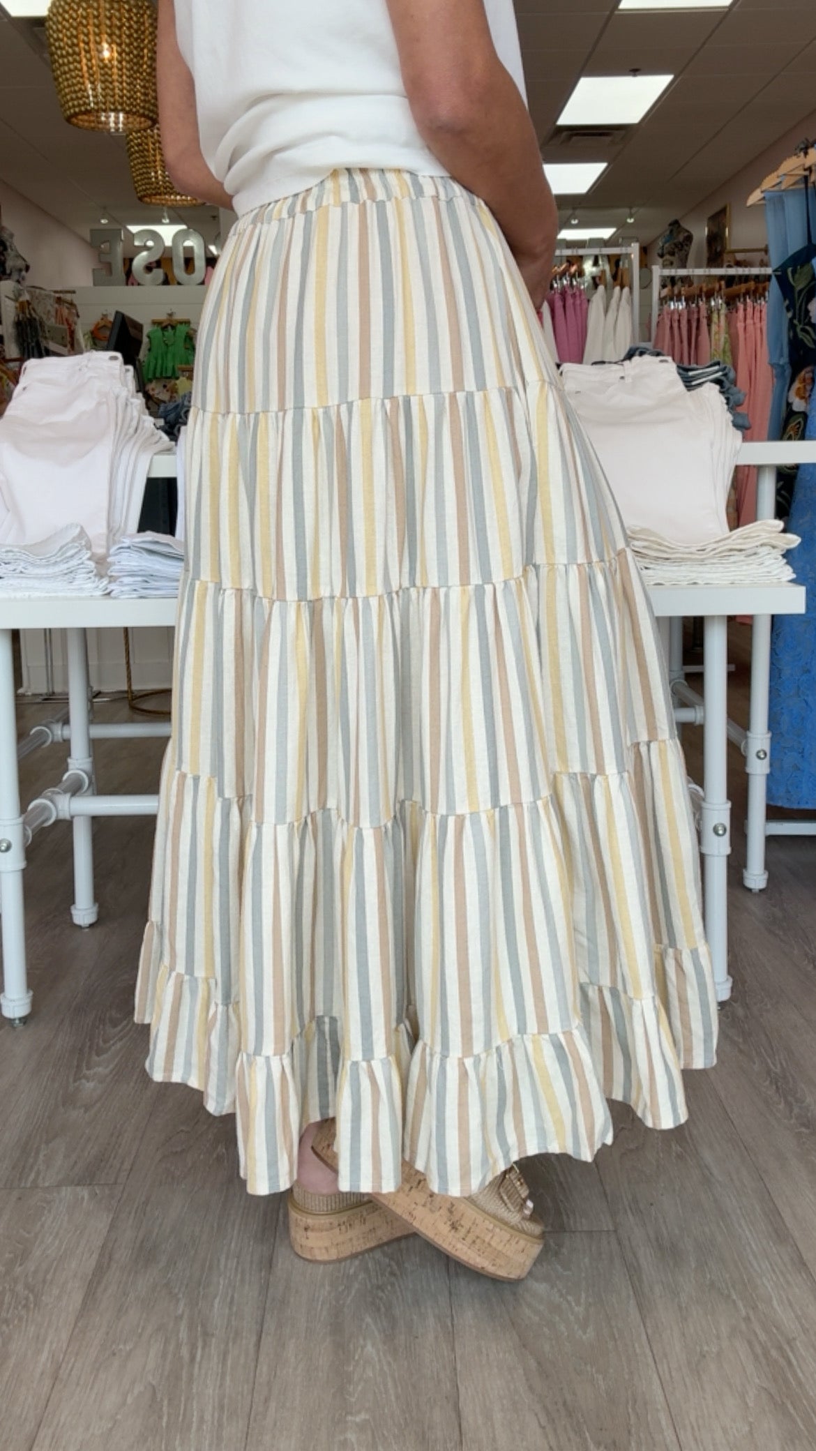 Rylee + Cru | Ruffle Tiered Maxi Skirt in Valencia Stripe