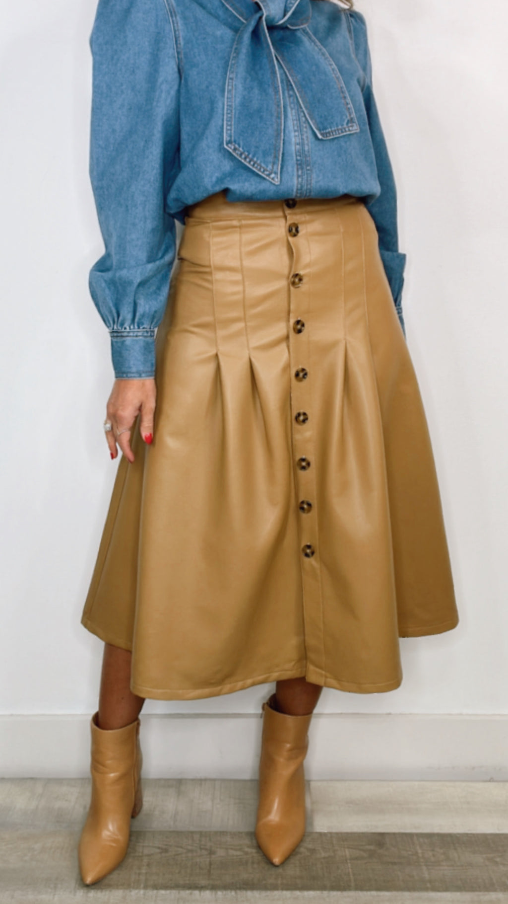 FRNCH Camel Pleather Edana Skirt