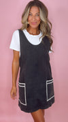 Rylee + Cru Washed Black V-Neck Overall Dress
