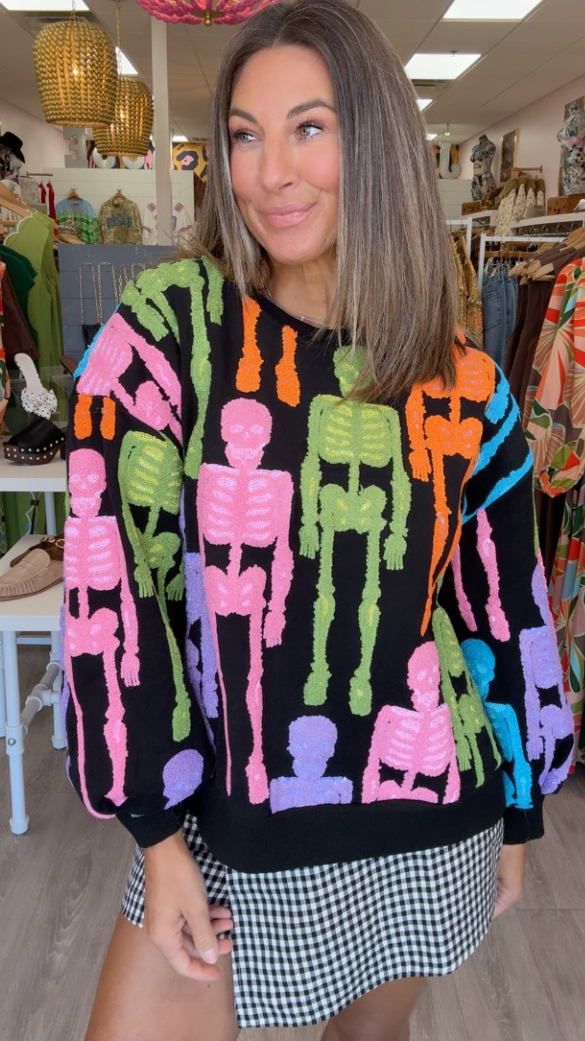 Queen of Sparkles | Multi Fuzzy Skeleton Sweatshirt