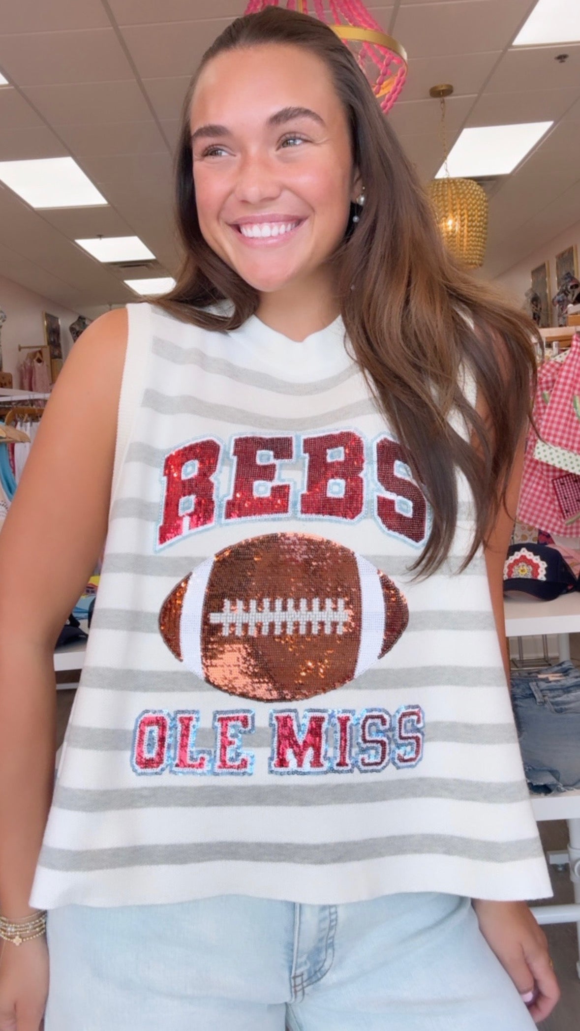 Queen of Sparkles | Ole Miss Grey & White Football Tank