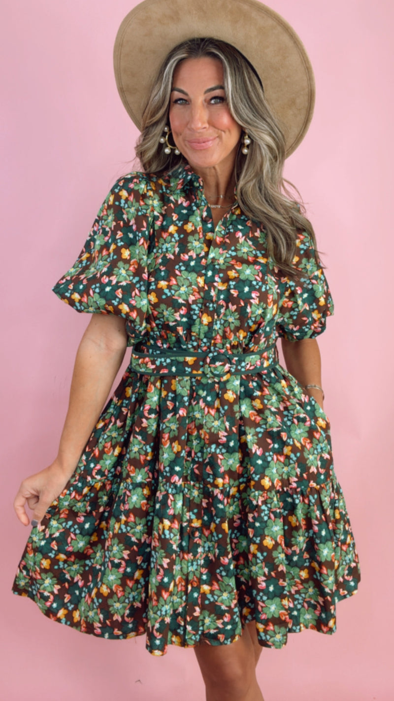Karlie Floral Shirt Dress w/ Belt