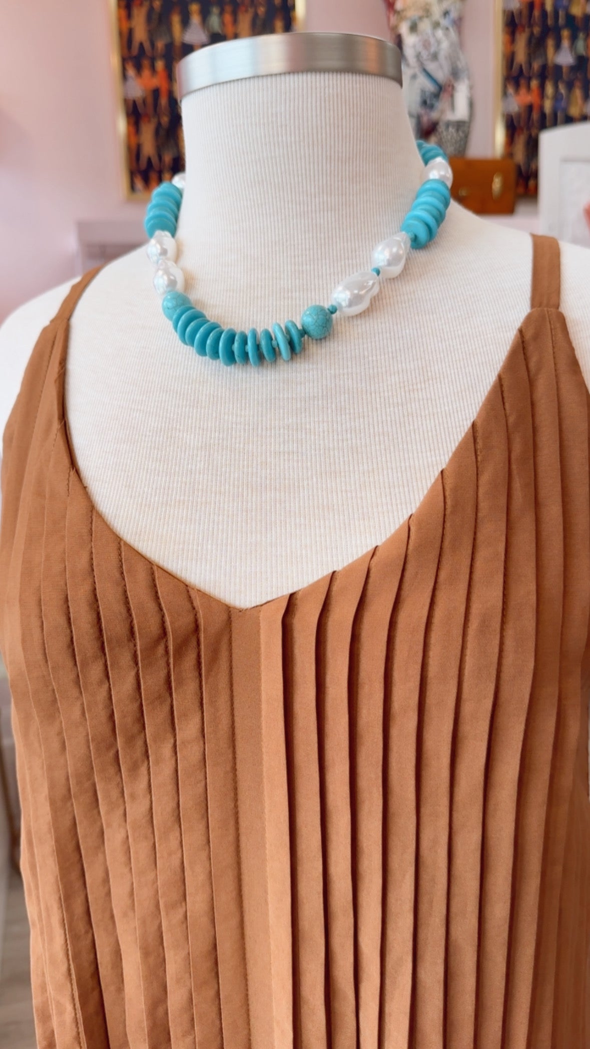 Beaded Turquoise & Pearl Necklace