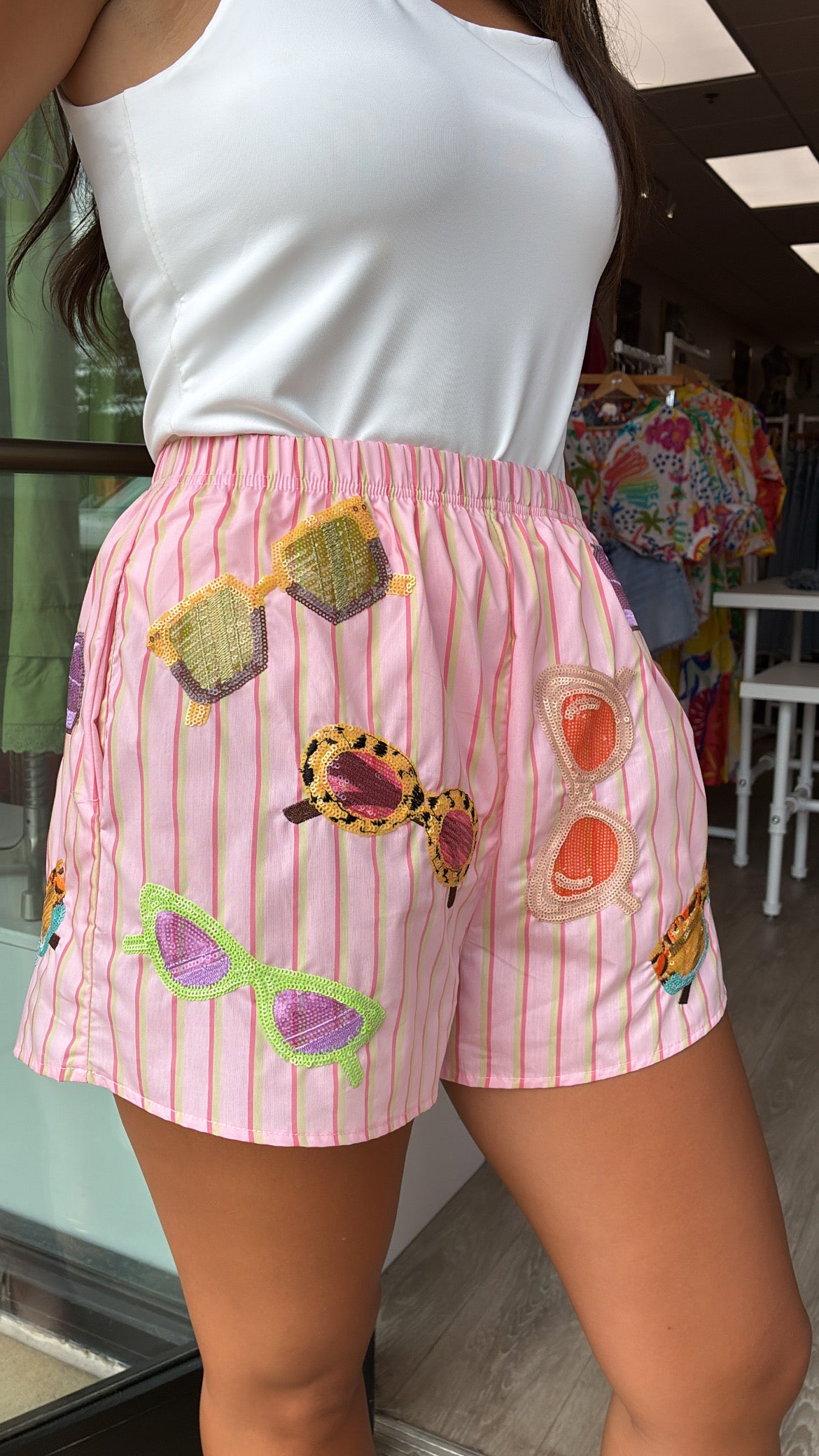 Queen of Sparkles | Pink Stripe Multi Sunglasses Short