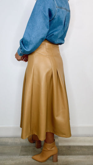 FRNCH Camel Pleather Edana Skirt