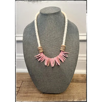 Pink & Tan Coconut Wood Disk Bead Necklace