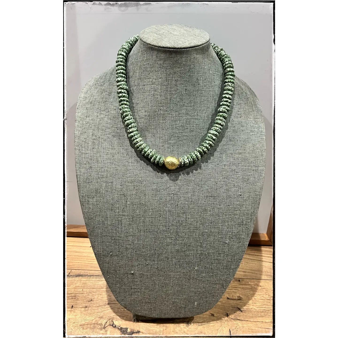 Green Earth Glass Brass Ball Pendant Necklace