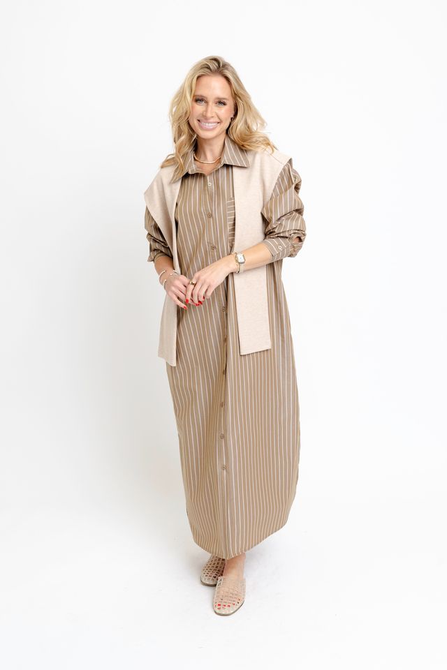 Karlie | Brown Stripe Hailey Maxi Shirt Dress w/ Sweater