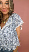 Free People Truly Yours Blouse in Blue/Ivory Combo