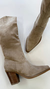 Beige Suede Tall Western Boots