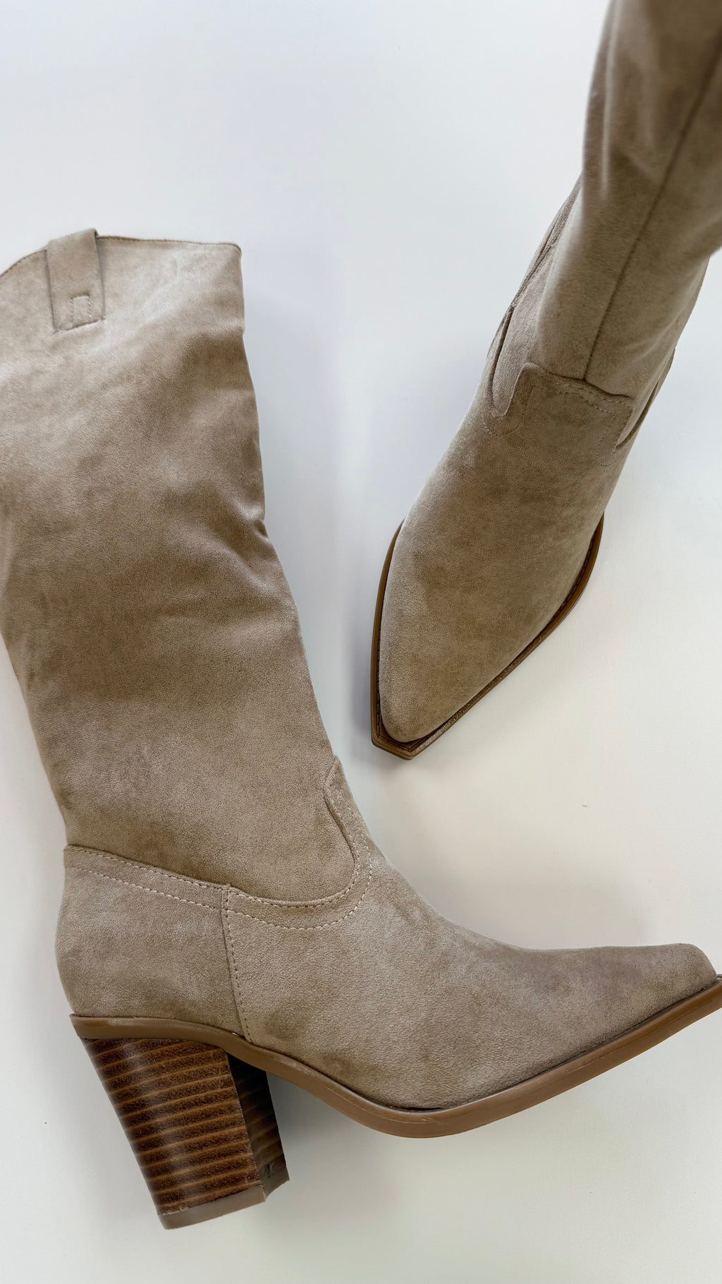 Beige Suede Tall Western Boots