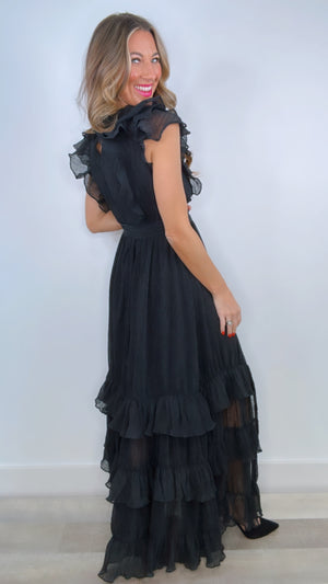 ASTR Tiara Black Ruffle Maxi Dress