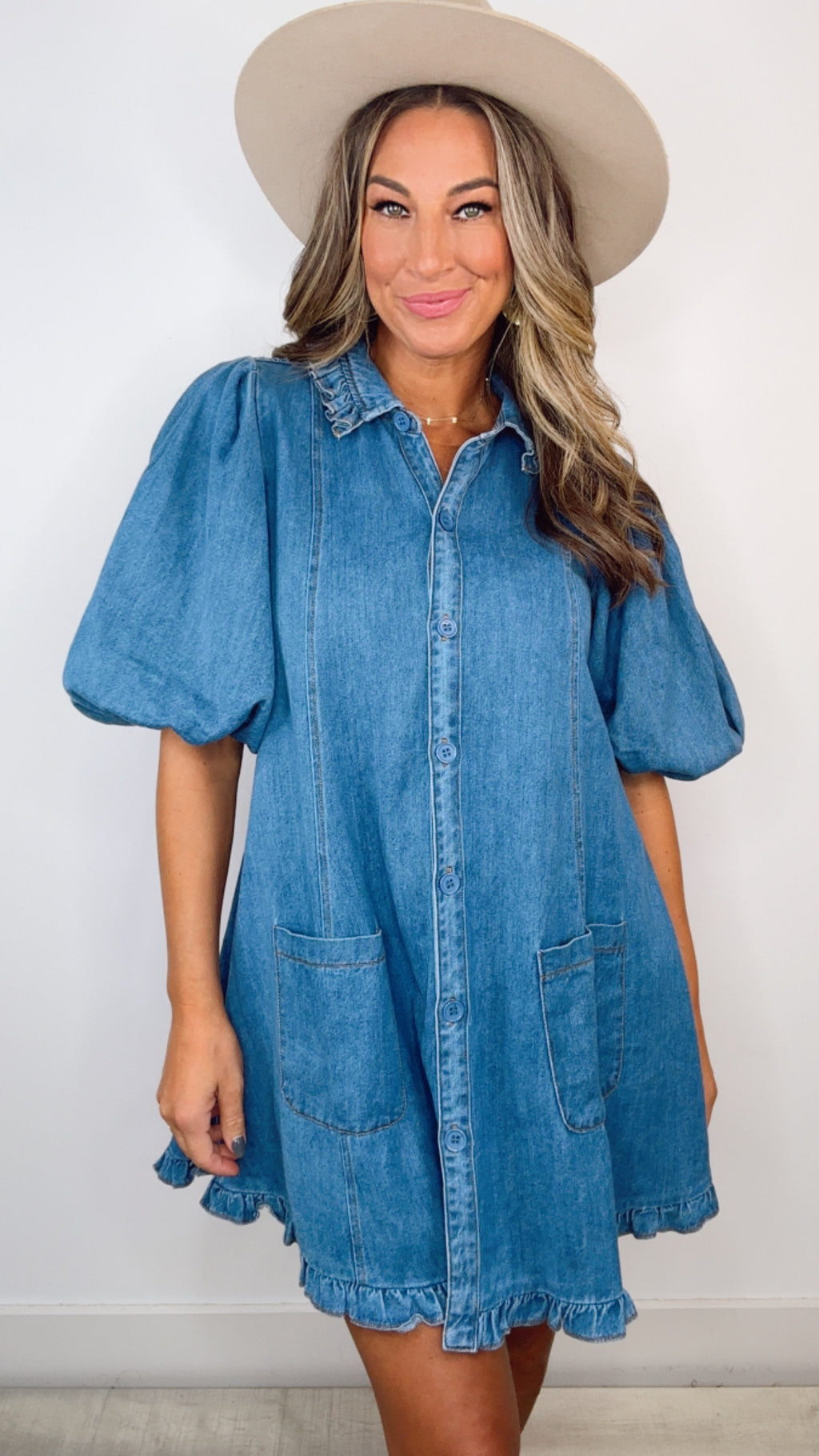 Karlie Denim Ruffle Pocket Dress