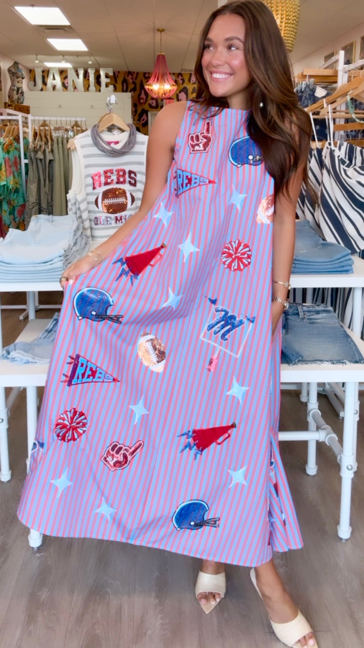 Queen of Sparkles | Ole Miss Icon Striped Midi Dress