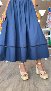 Moon River | Navy Halter Neck Basque Midi Dress