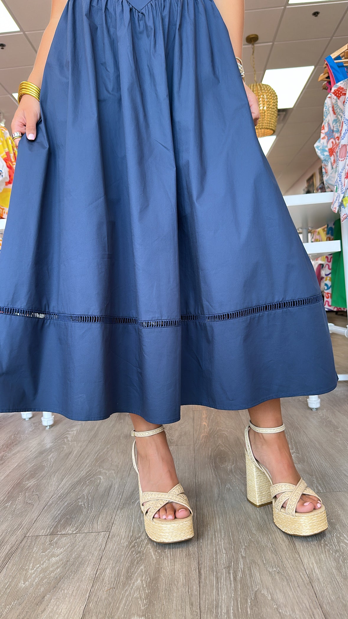 Moon River | Navy Halter Neck Basque Midi Dress