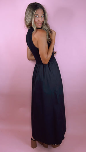 Karlie Black Solid 2Fer Midi Dress
