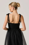 ASTR Karyme Black Sweetheart Neck Tie Shoulder Midi Dress