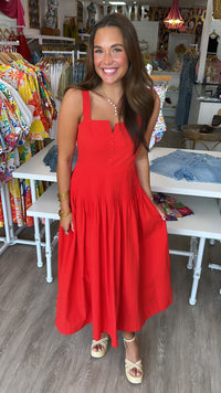 Moon River | Red Pleated Midi Dress