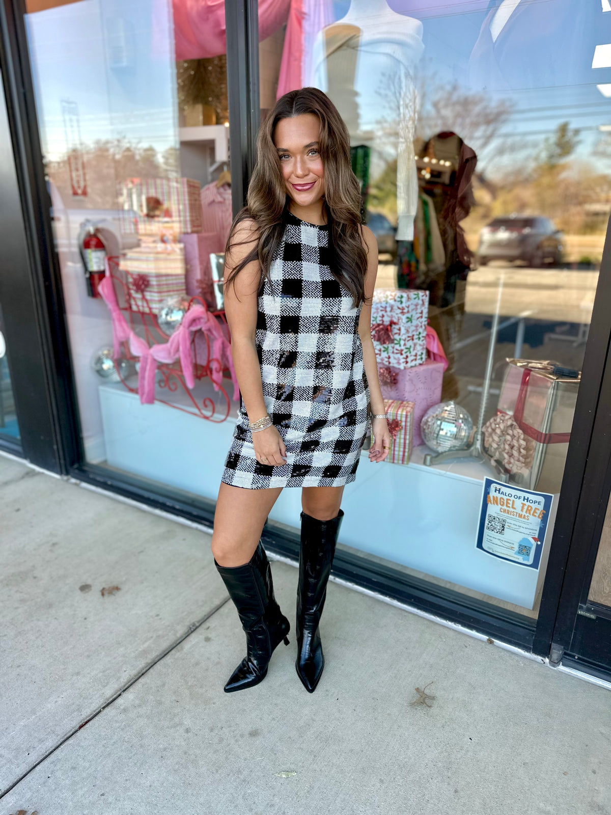 FRNCH Carra Checkered Sequin Dress (1 SMALL)