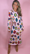 Queen of Sparkles Light Pink Multi Jeweled Ornaments Knit Midi Dress
