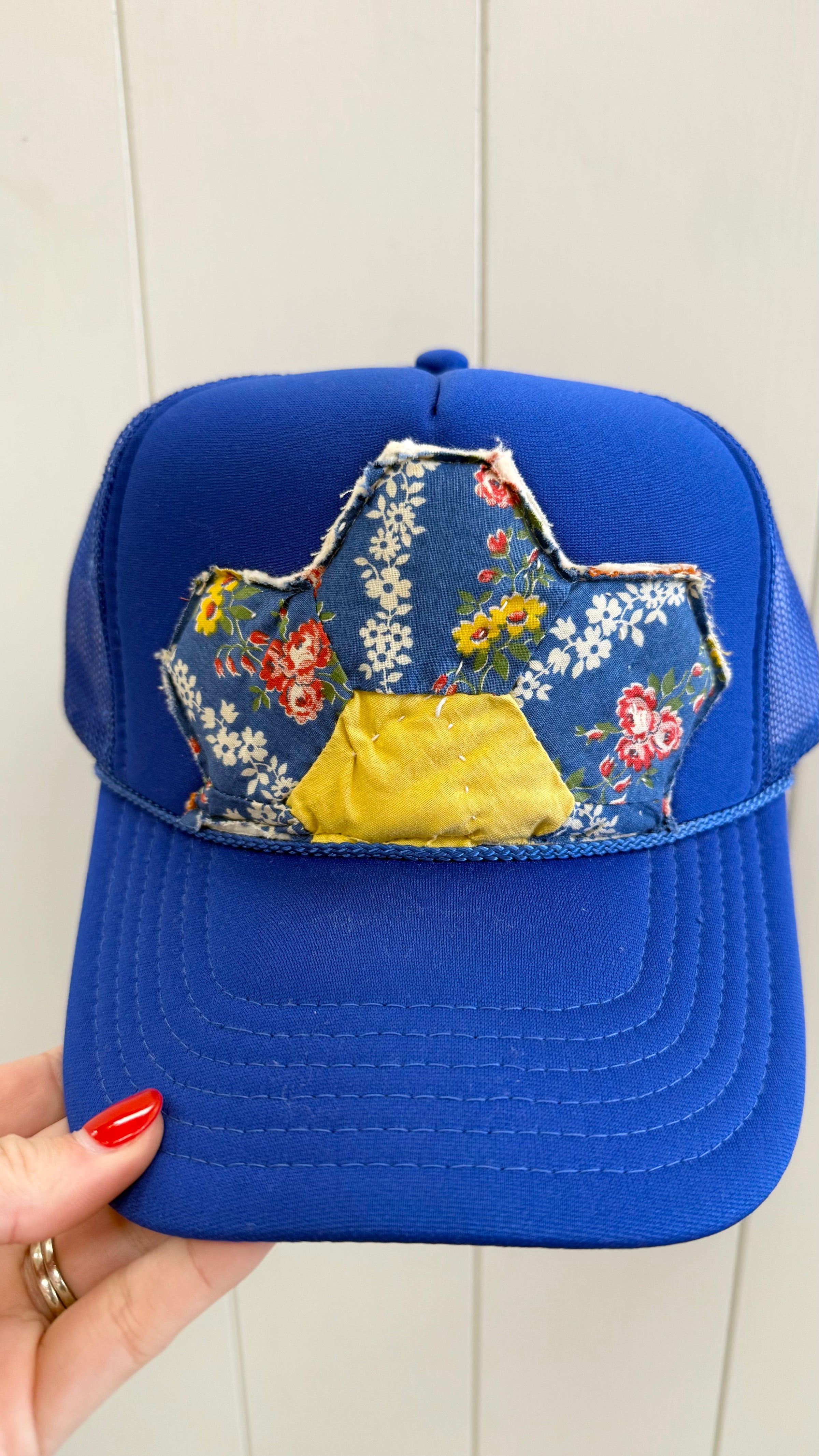 Blue Floral Quilted Trucker Hat (1 LEFT)