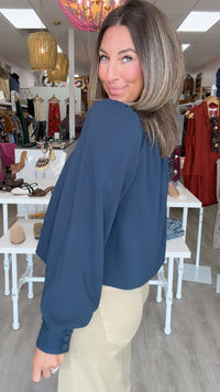 Liverpool | Oxford Navy Puff Sleeve Jacket