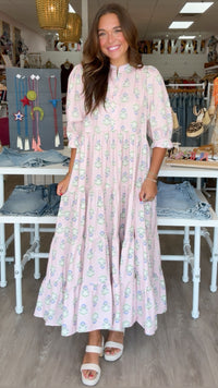 Karlie | Pink French Floral Tier Maxi Dress
