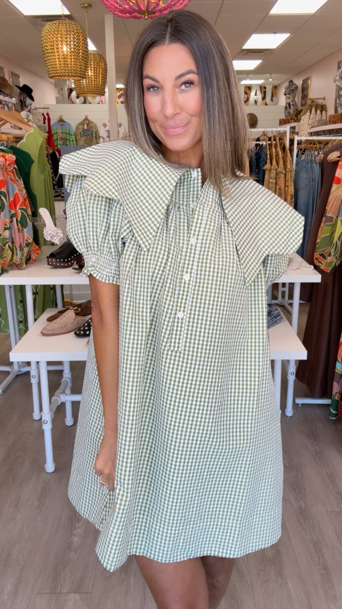 Karlie | Citrine Check Collar Dress