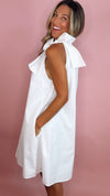 White Tie Neck Ruffle Sleeveless Dress