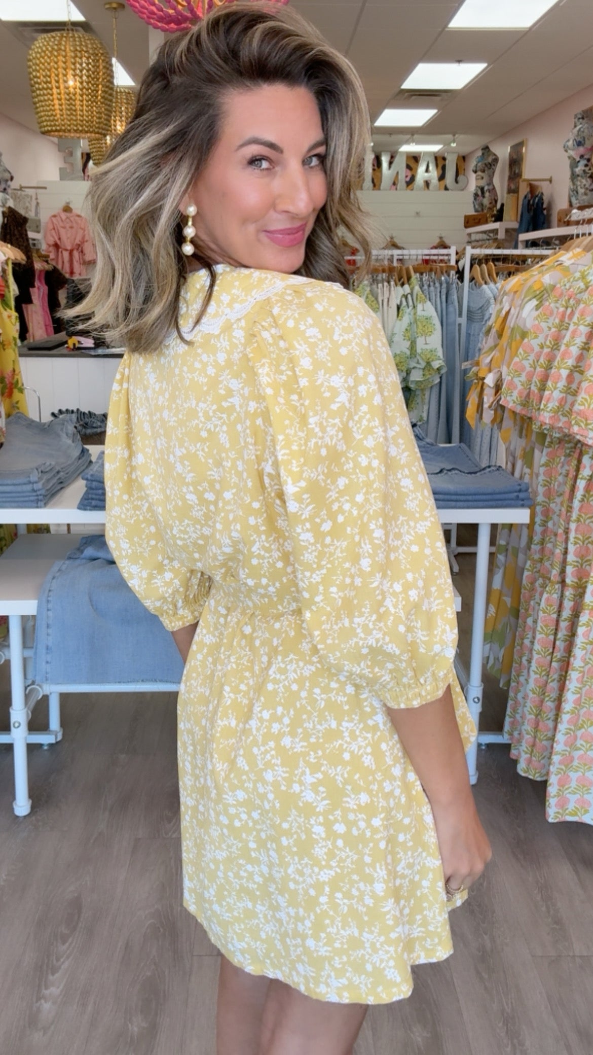 Mustard Collar Floral Mini Dress