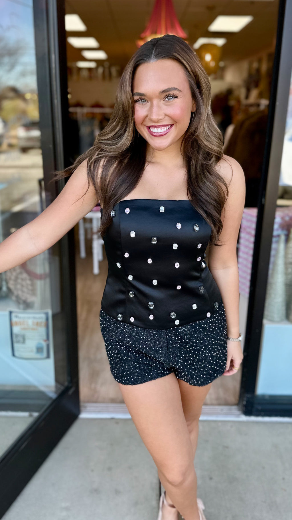 ASTR Black Embellished Strapless Jaila Top