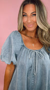 Denim Puff Sleeve Babydoll Relaxed Fit Romper