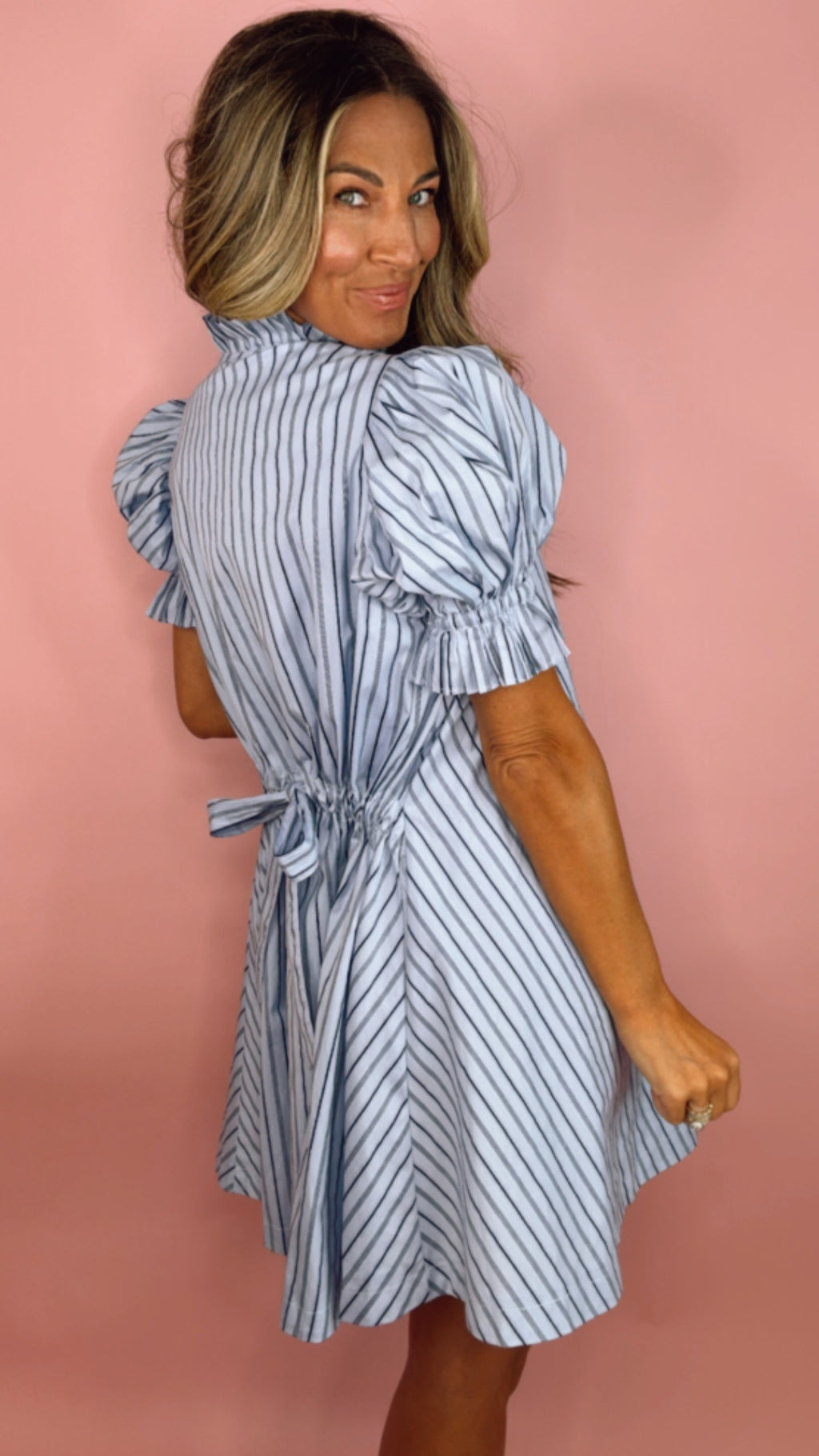 Karlie Blue Stripe Tie Back Dress