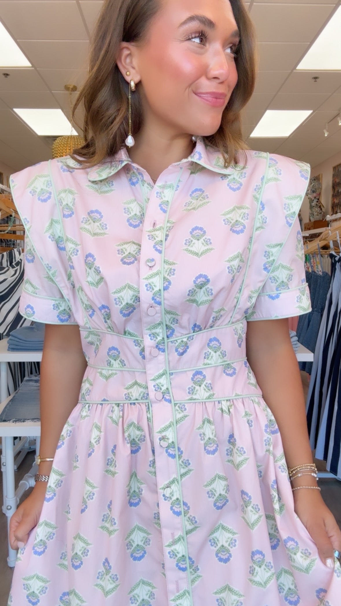 Karlie | French Floral Pocket Piped Shirt Dress