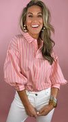 Pink and Yellow Stripe Balloon Sleeve Top