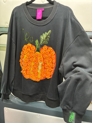 Queen of Sparkles Flower Sequin Pumpkin Sweatshirt