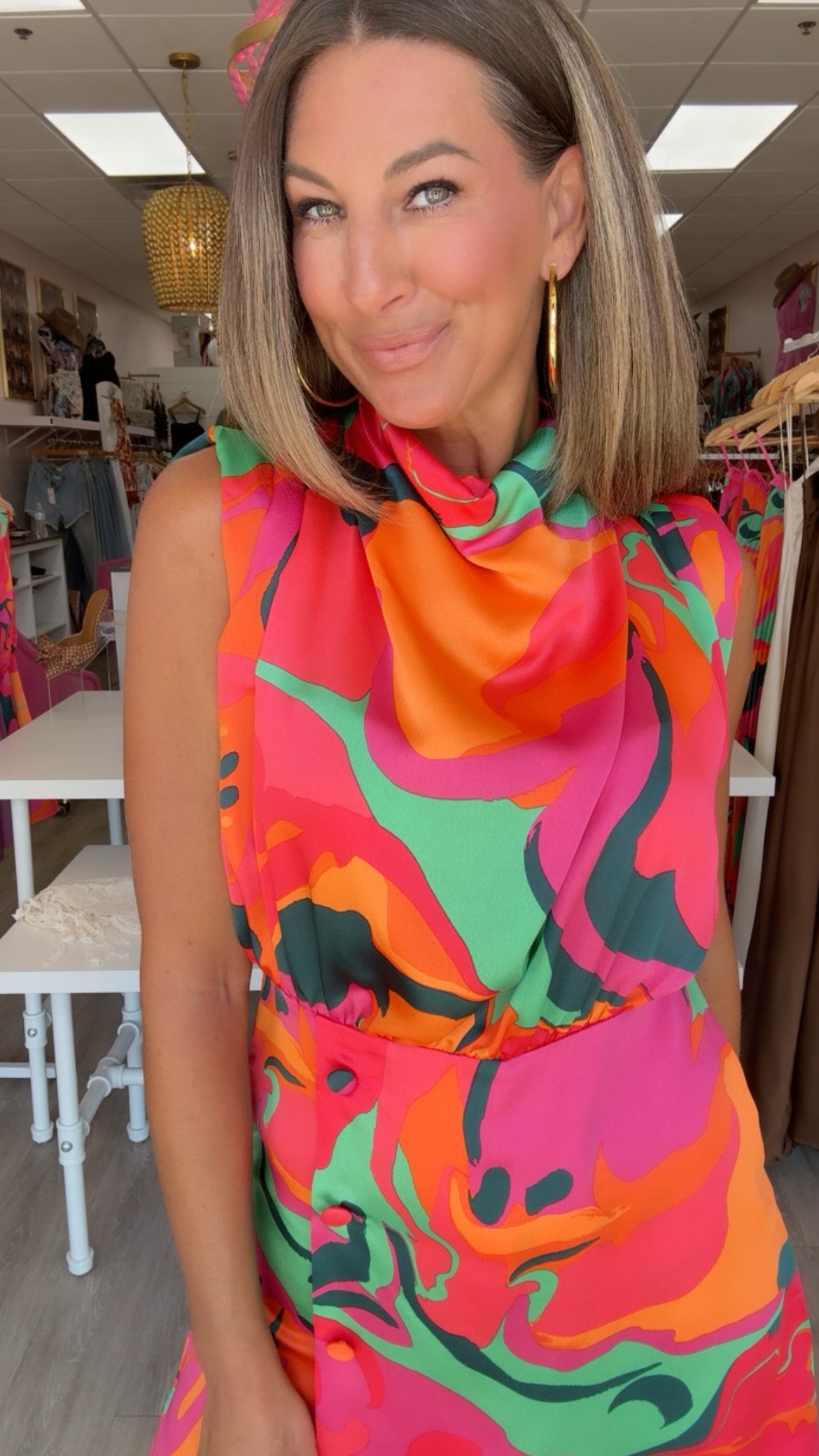 Karlie | Fuschia Swirl Satin Drape Romper *BEST SELLER*