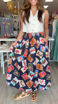 FRNCH | Borth Skirt in Timbres Stamp Print