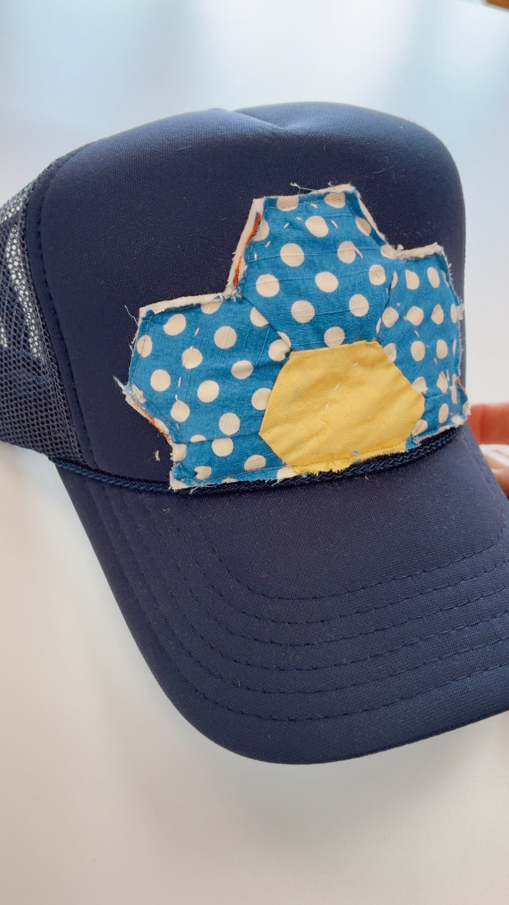 Blue Polka Dot Vintage Quilt Navy Hat